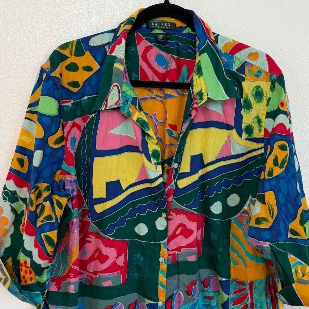 Ralph Lauren Multicolor wearable art boho Button Down plus size Shirt - Picture 8 of 8